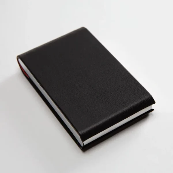 Étui à cartes de visite verticale en cuir noir